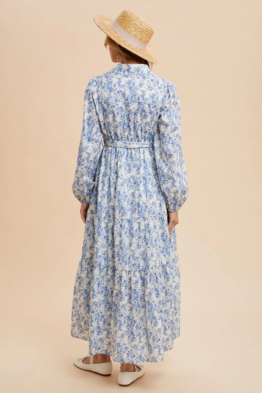 Light Blue Cotton Toile Print Button Down Maxi Dress sold by Pinkblush product image thumbnail 4