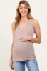 Mocha Solid Ribbed V-Neck Maternity Tank Top sold by Pinkblush