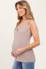 Mocha Solid Ribbed V-Neck Maternity Tank Top sold by Pinkblush