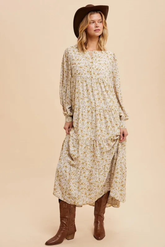 Yellow Printed Tiered Maxi Dress sold by Pinkblush