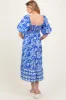 Blue Floral Scallop Trim Maternity Midi Dress sold by Pinkblush