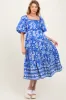 Blue Floral Scallop Trim Maternity Midi Dress sold by Pinkblush