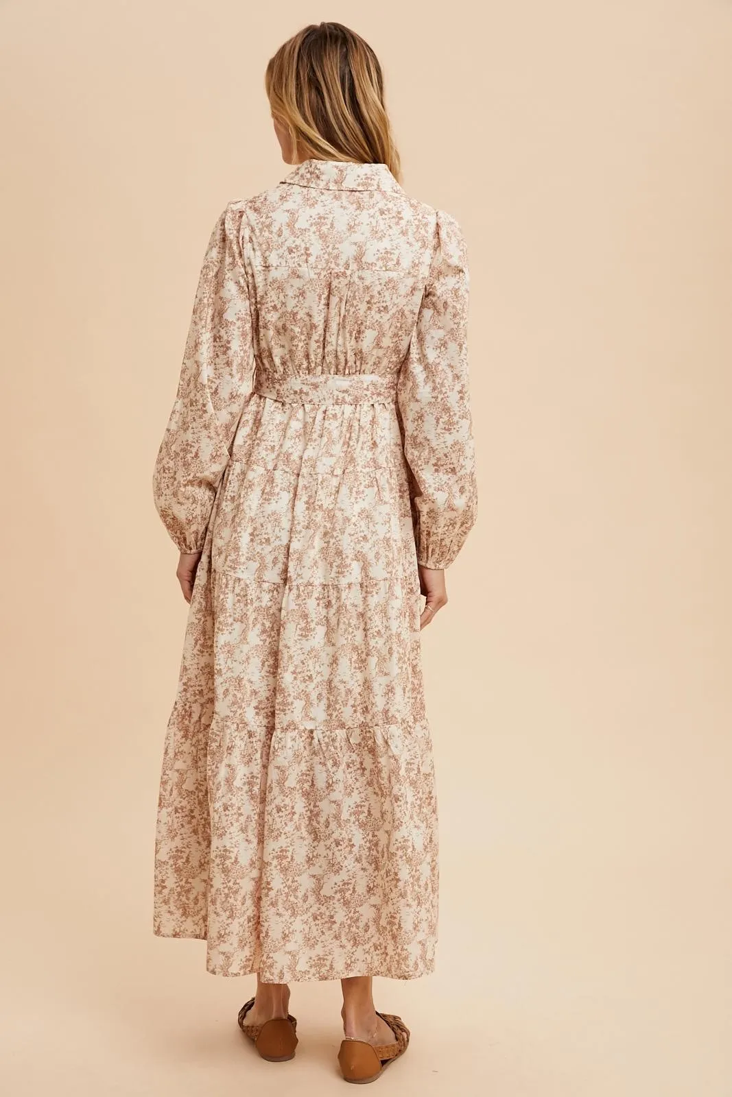 Mocha Cotton Toile Print Button Down Maxi Dress sold by Pinkblush product image thumbnail 4