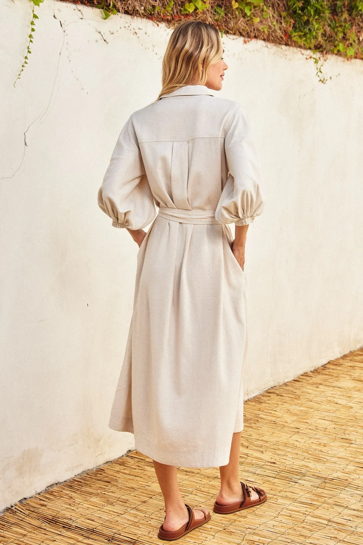 Beige 3/4 Bubble Sleeve Midi Shirt Dress sold by Pinkblush product image thumbnail 3
