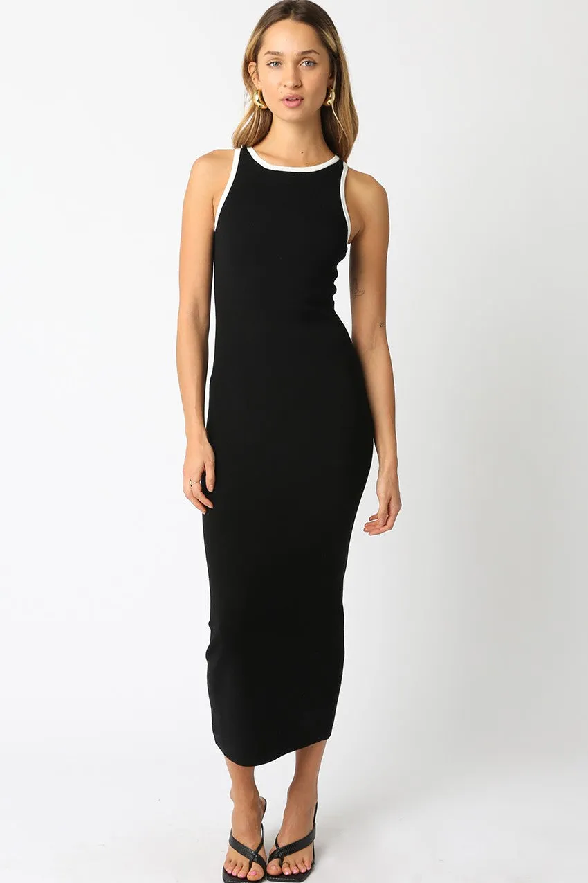Black Knit Contrast Trim Midi Dress sold by Pinkblush
