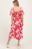 Red Floral Scallop Trim Puff Sleeve Maternity Midi Dress sold by Pinkblush