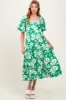 Green Floral Scallop Trim Puff Sleeve Maternity Midi Dress sold by Pinkblush