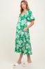 Green Floral Scallop Trim Puff Sleeve Maternity Midi Dress sold by Pinkblush
