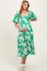 Green Floral Scallop Trim Puff Sleeve Maternity Midi Dress sold by Pinkblush