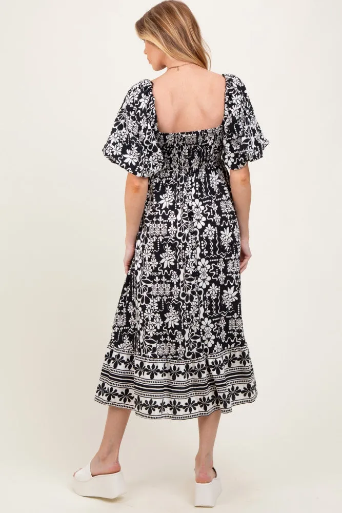 Black Floral Scallop Trim Maternity Midi Dress sold by Pinkblush product image thumbnail 4