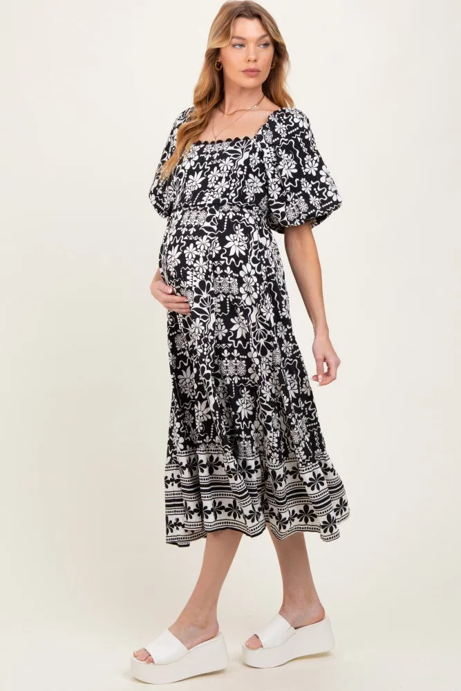 Black Floral Scallop Trim Maternity Midi Dress sold by Pinkblush