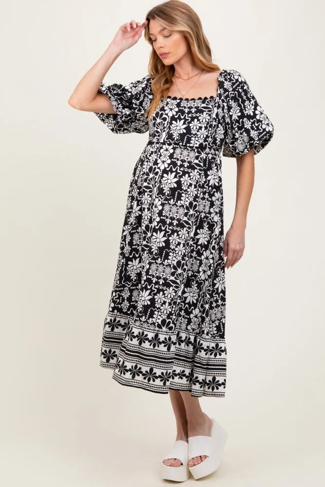 Black Floral Scallop Trim Maternity Midi Dress sold by Pinkblush product image thumbnail 2
