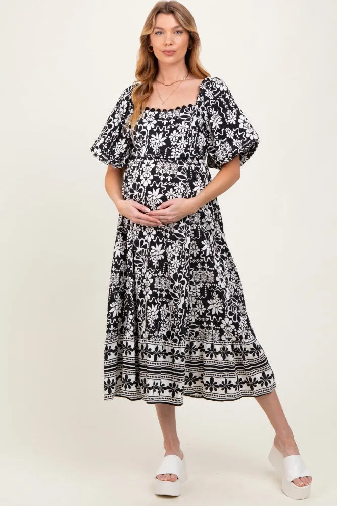 Black Floral Scallop Trim Maternity Midi Dress sold by Pinkblush product image thumbnail 3