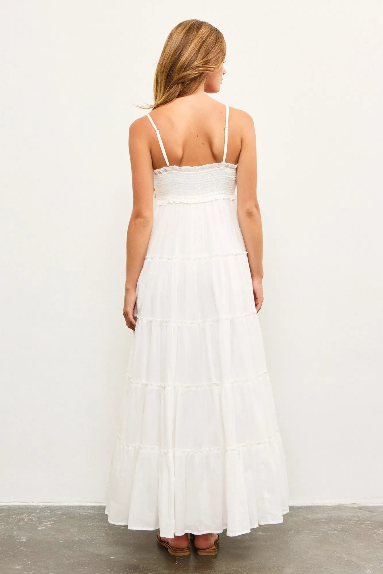 White Shirred Bust Ruffle Tiered Maxi Dress sold by Pinkblush product image thumbnail 4