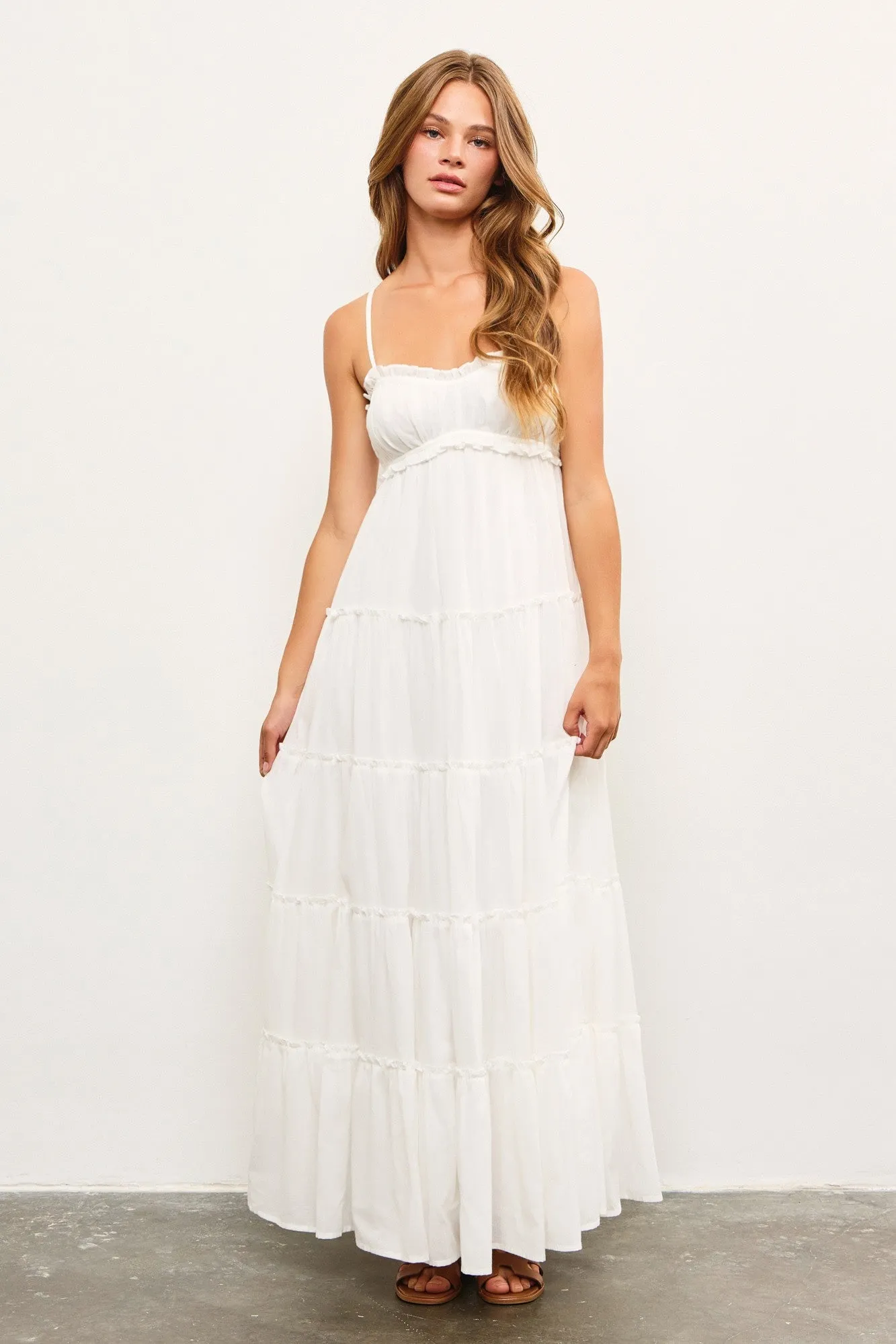 White Shirred Bust Ruffle Tiered Maxi Dress sold by Pinkblush product image thumbnail 2