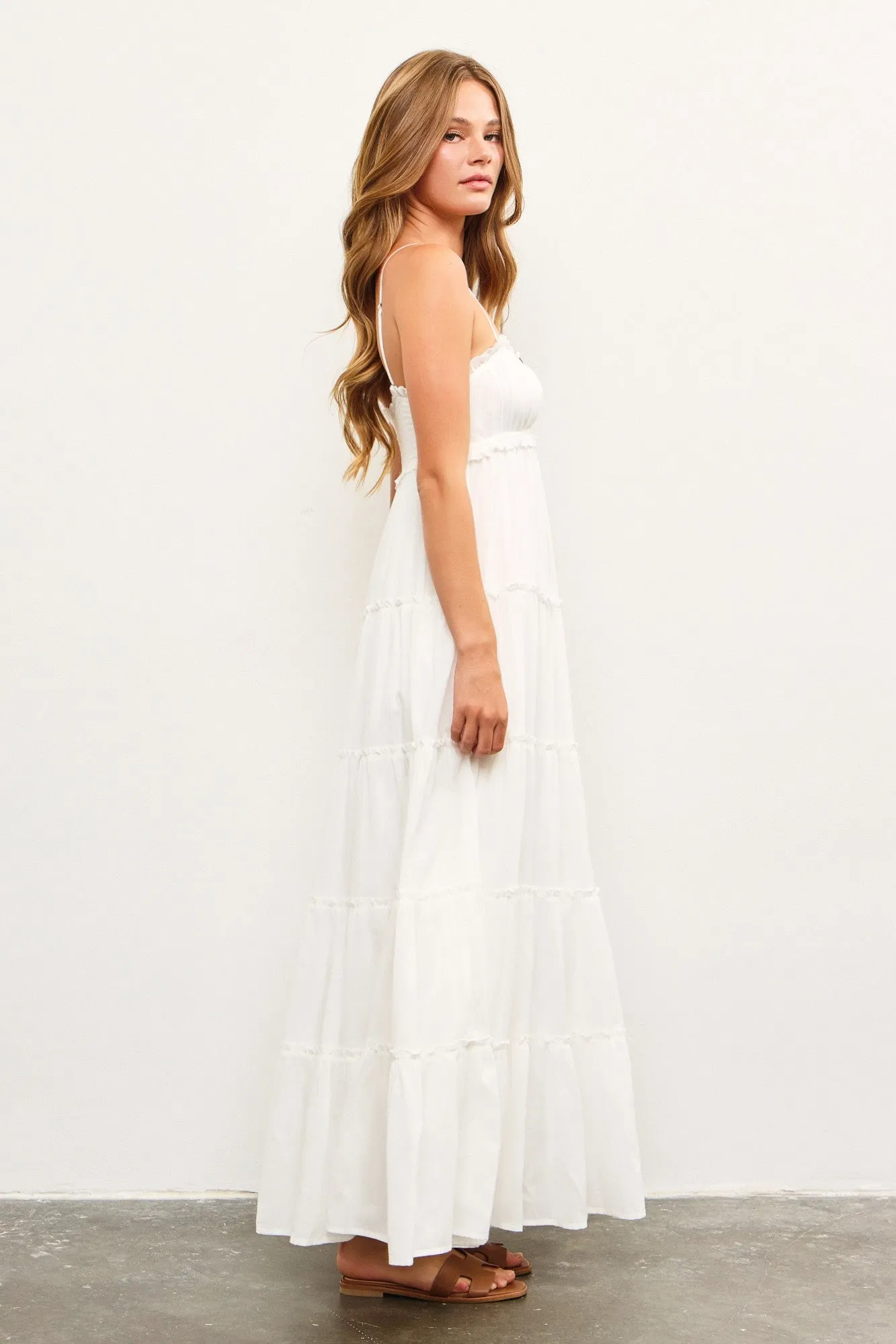 White Shirred Bust Ruffle Tiered Maxi Dress sold by Pinkblush product image thumbnail 3
