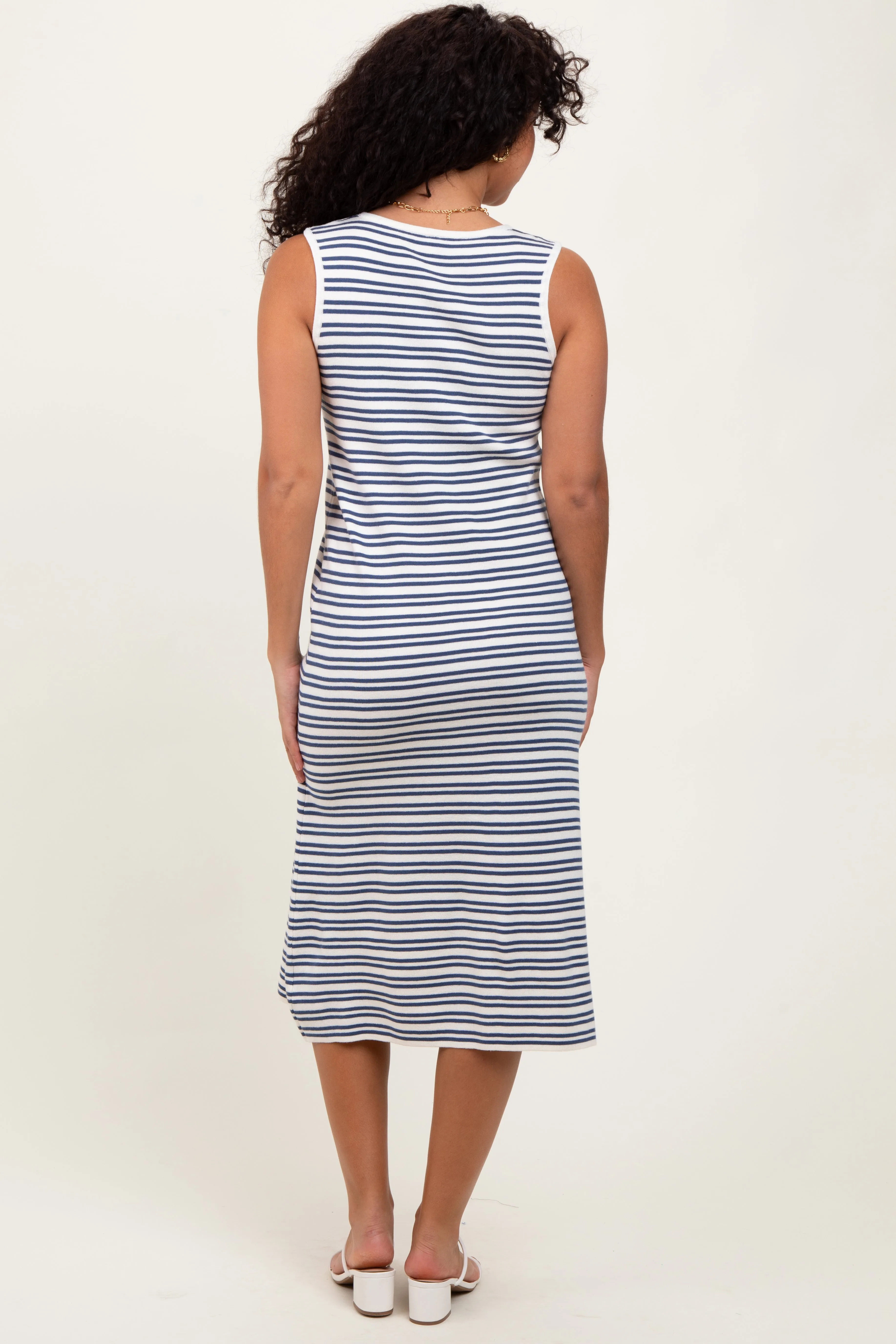 Navy Striped Knit Sleeveless Midi Dress sold by Pinkblush product image thumbnail 3