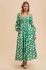 Green Smocked Cotton Floral Maxi Dress sold by Pinkblush