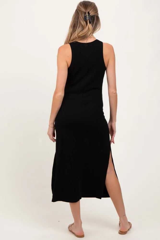 Black Sleeveless Side Slit Maternity Midi Dress sold by Pinkblush product image thumbnail 4