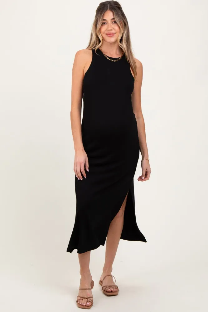 Black Sleeveless Side Slit Maternity Midi Dress sold by Pinkblush product image thumbnail 2