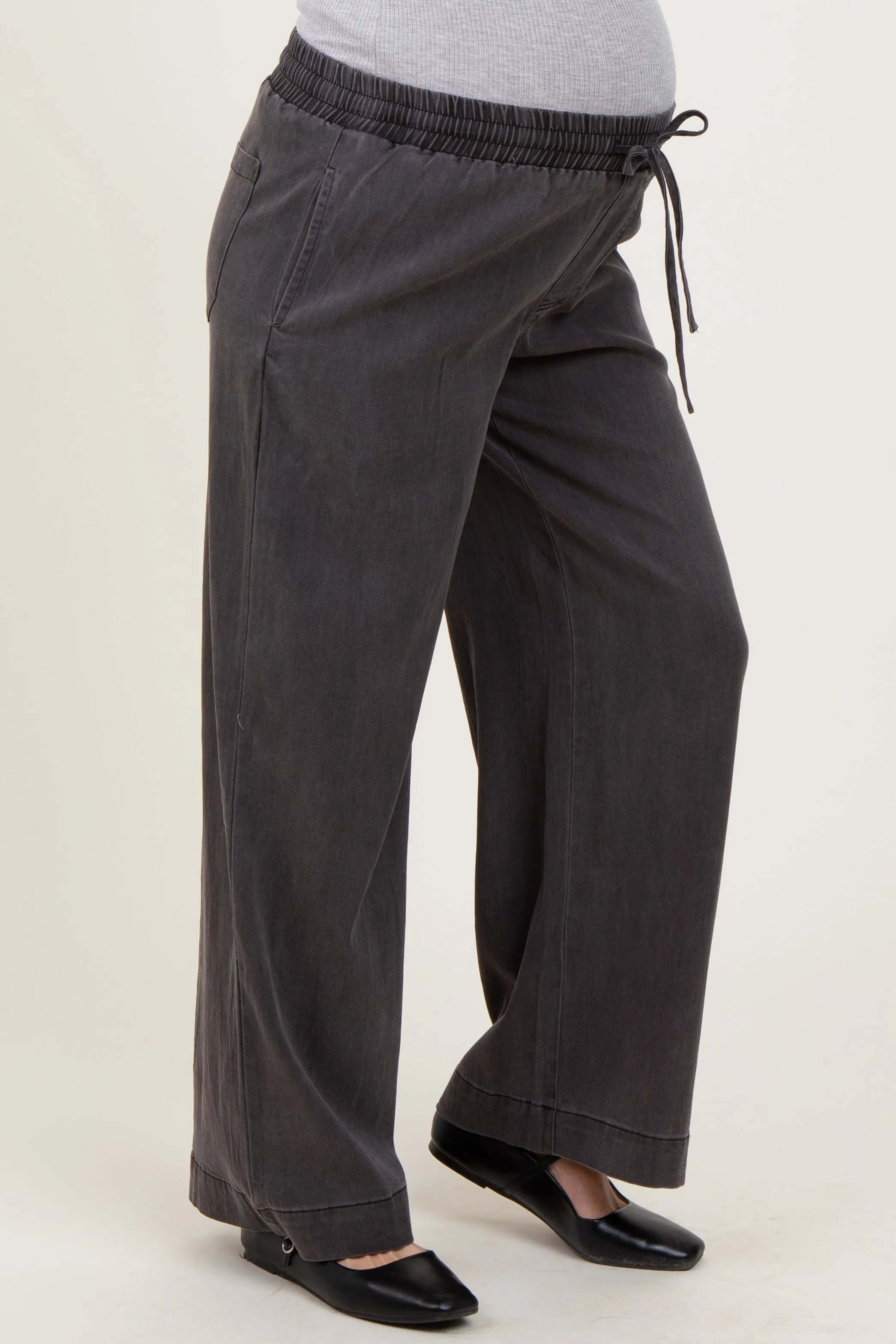 Black Vintage Wash Chambray Maternity Wide Leg Pants sold by Pinkblush product image thumbnail 4