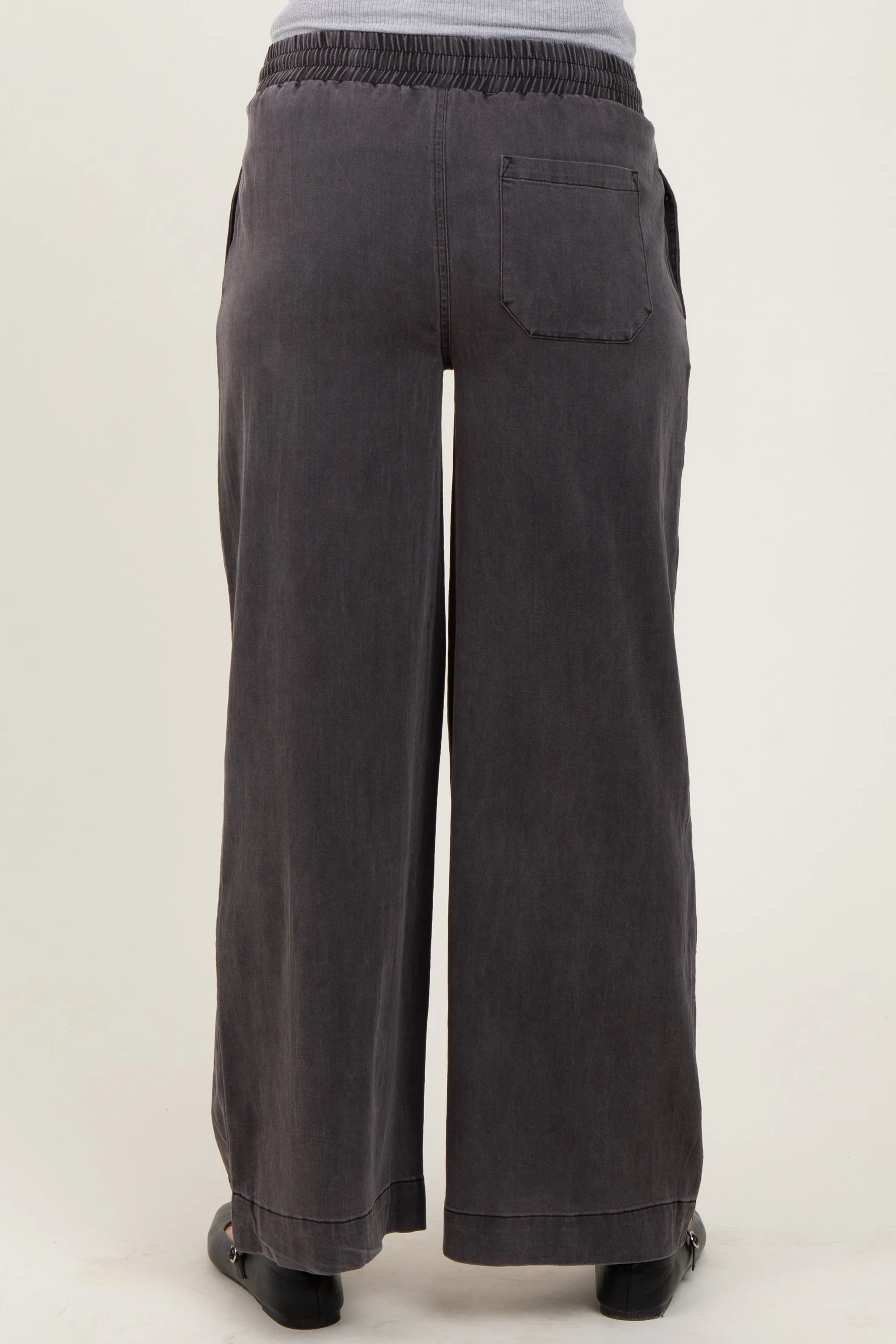 Black Vintage Wash Chambray Maternity Wide Leg Pants sold by Pinkblush product image thumbnail 5
