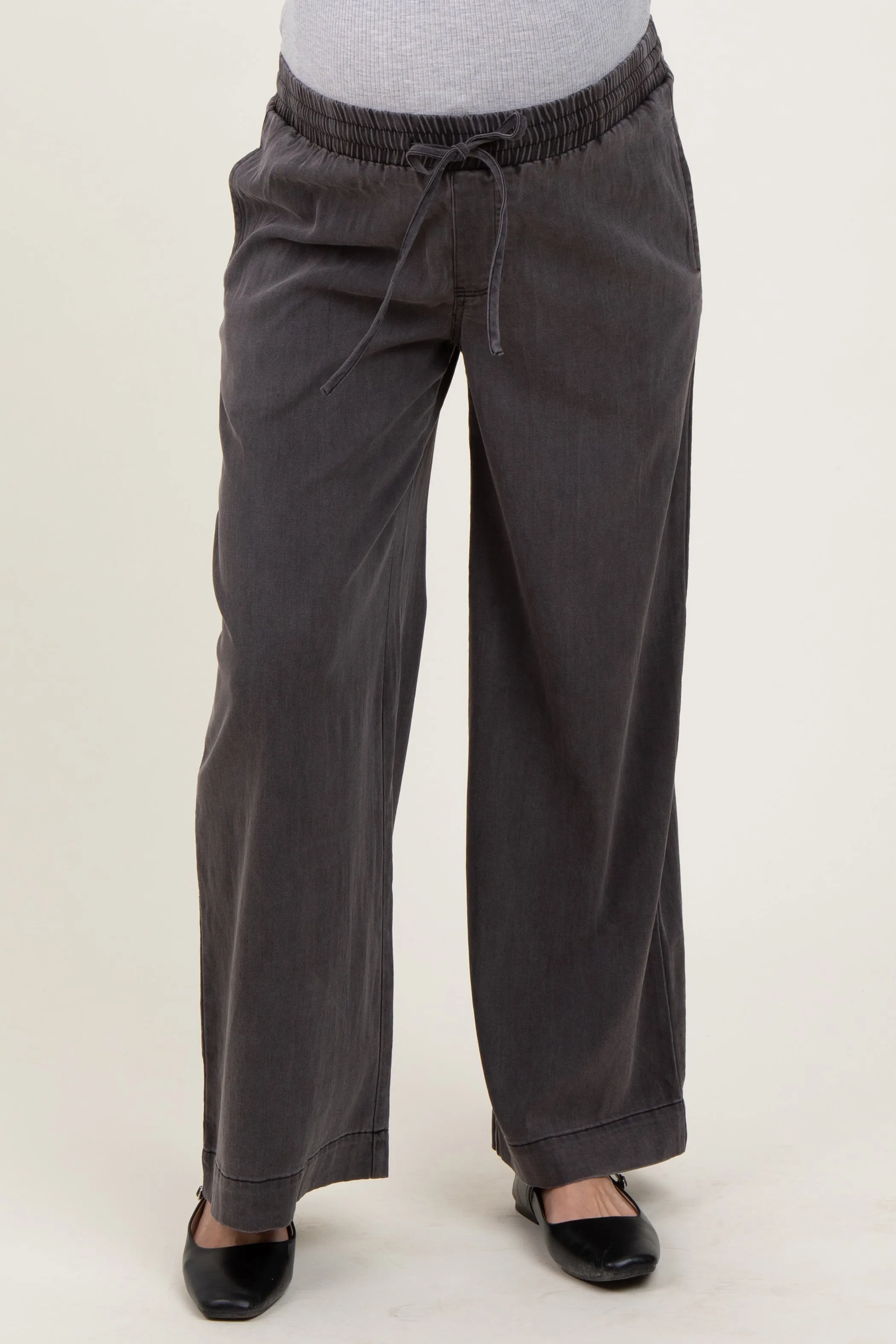 Black Vintage Wash Chambray Maternity Wide Leg Pants sold by Pinkblush product image thumbnail 3