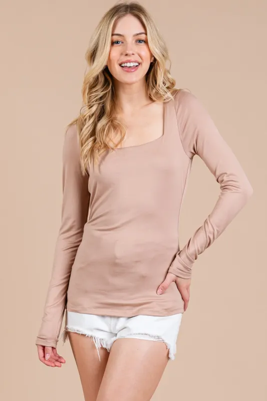 Beige Square Neck Long Sleeve Top sold by Pinkblush