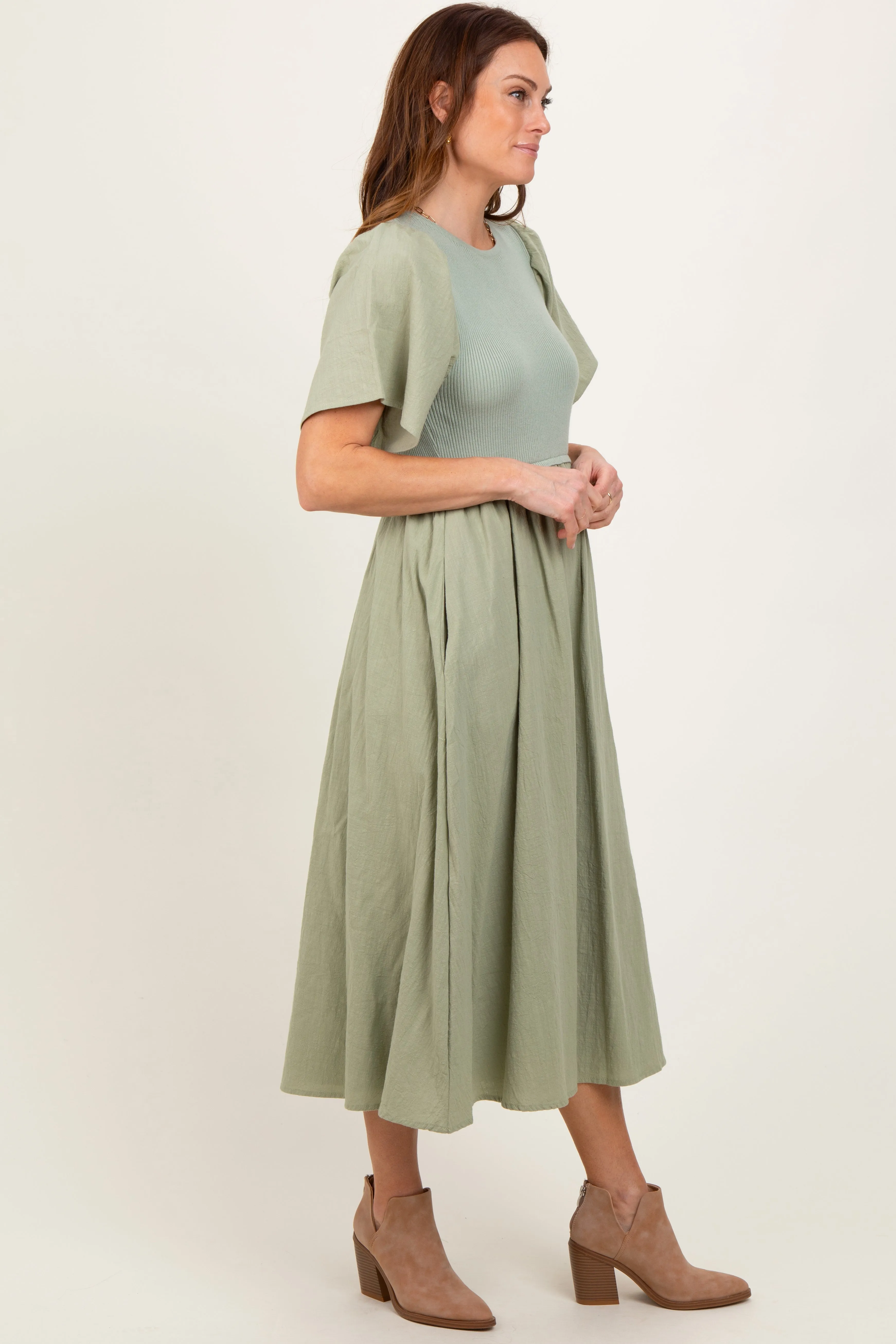 Light Olive Ribbed Knit Contrast Top Midi Dress sold by Pinkblush product image thumbnail 3