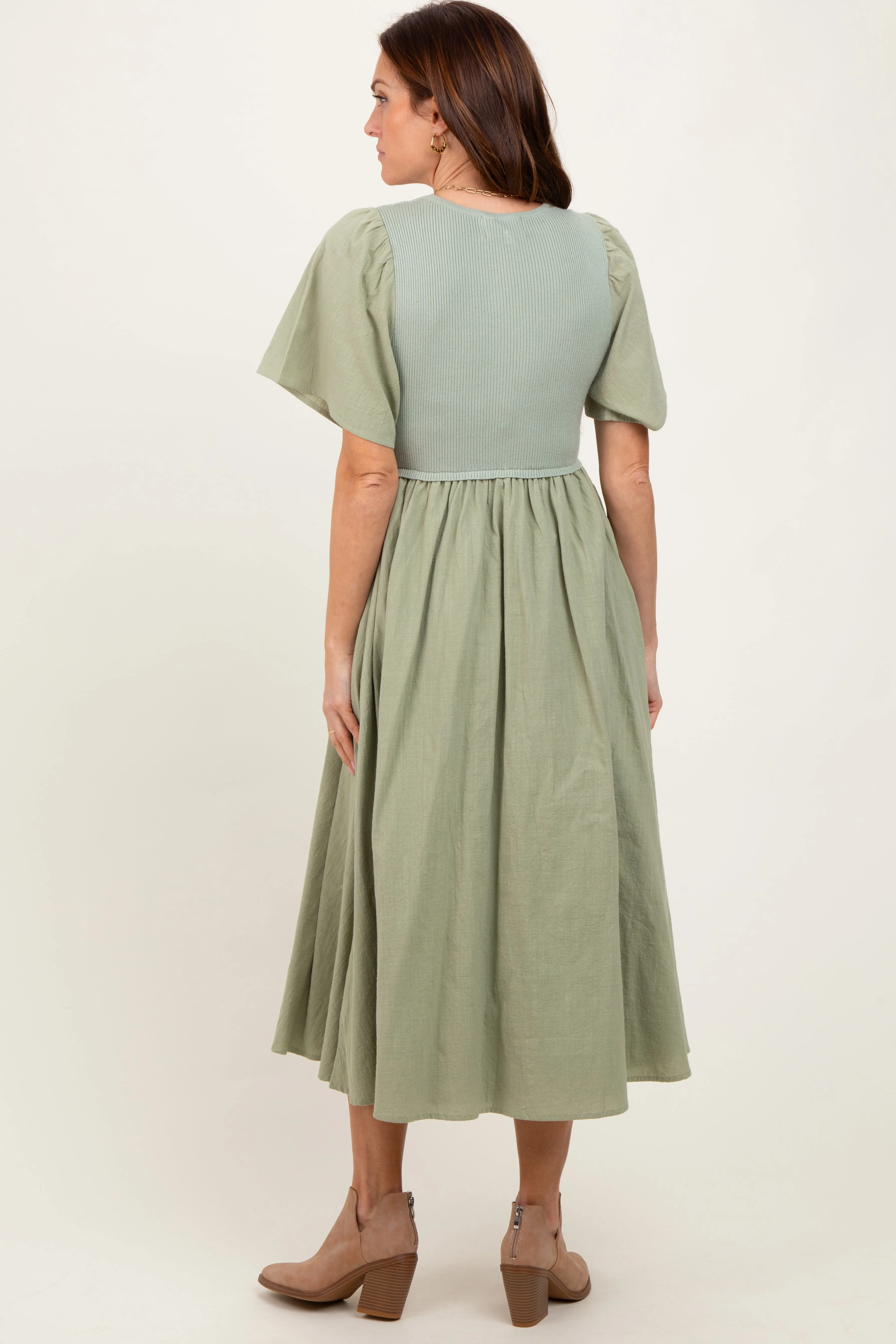 Light Olive Ribbed Knit Contrast Top Midi Dress sold by Pinkblush product image thumbnail 4