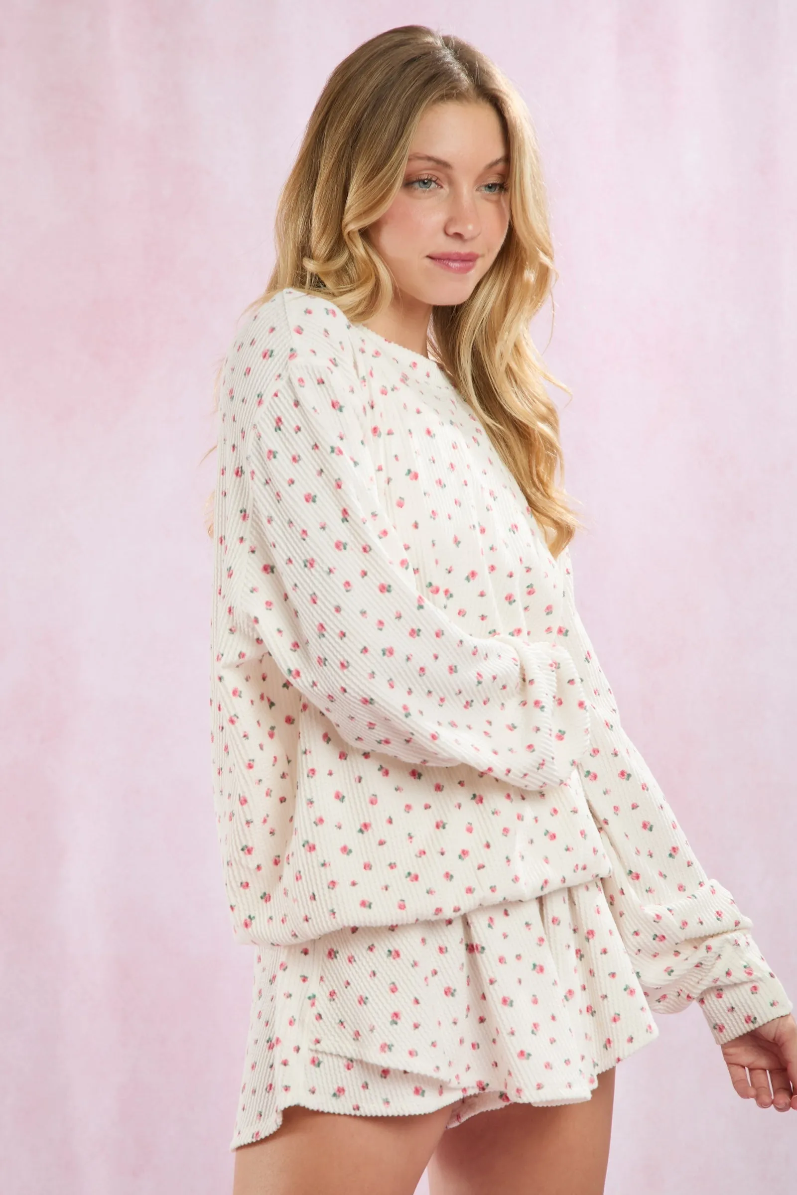 Ivory Floral Ribbed Knit Oversized Pullover Top sold by Pinkblush product image thumbnail 3