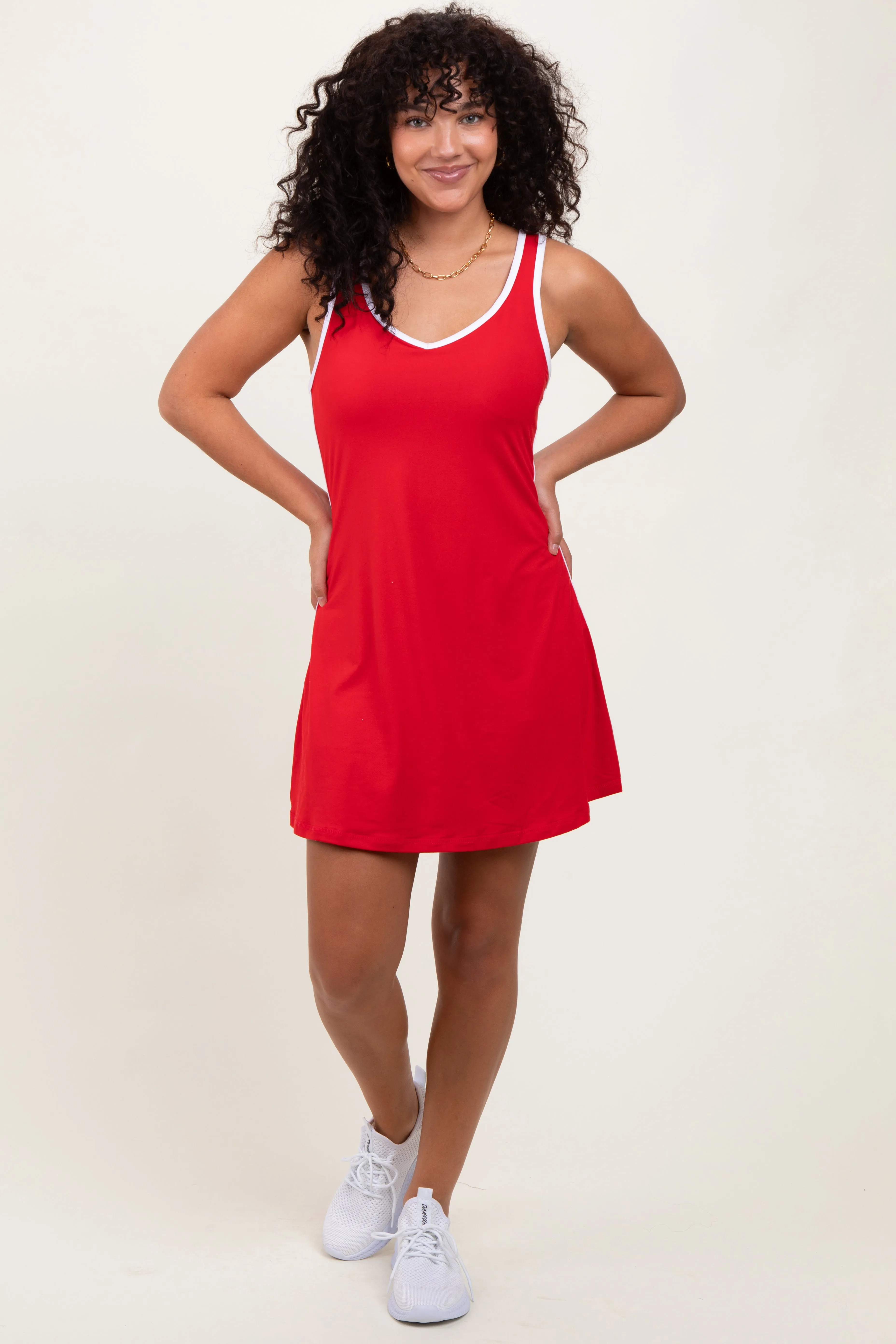 Red Contrast Trim Romper Dress sold by Pinkblush product image thumbnail 2