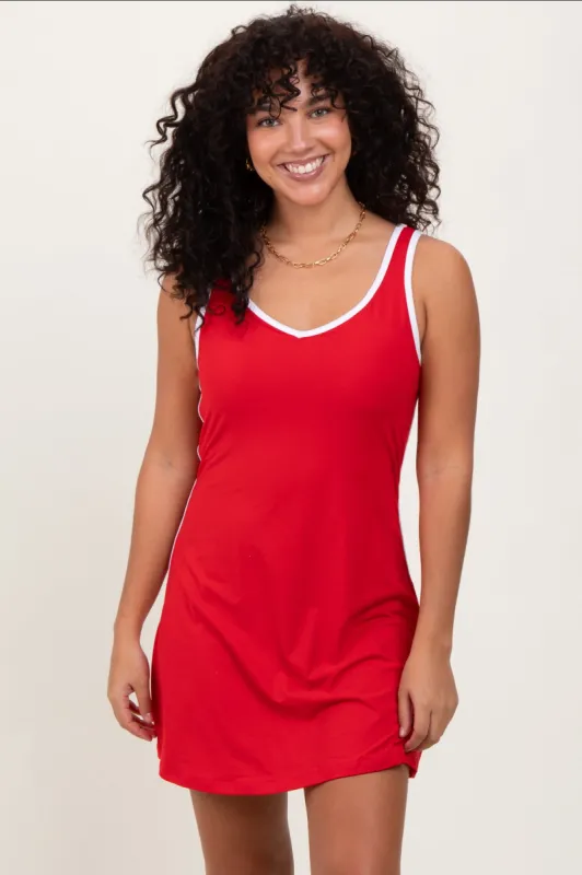Red Contrast Trim Romper Dress sold by Pinkblush