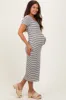 White Black Basic Stripe Rib Short Sleeve Maternity Dress sold by Pinkblush