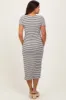 White Black Basic Stripe Rib Short Sleeve Maternity Dress sold by Pinkblush