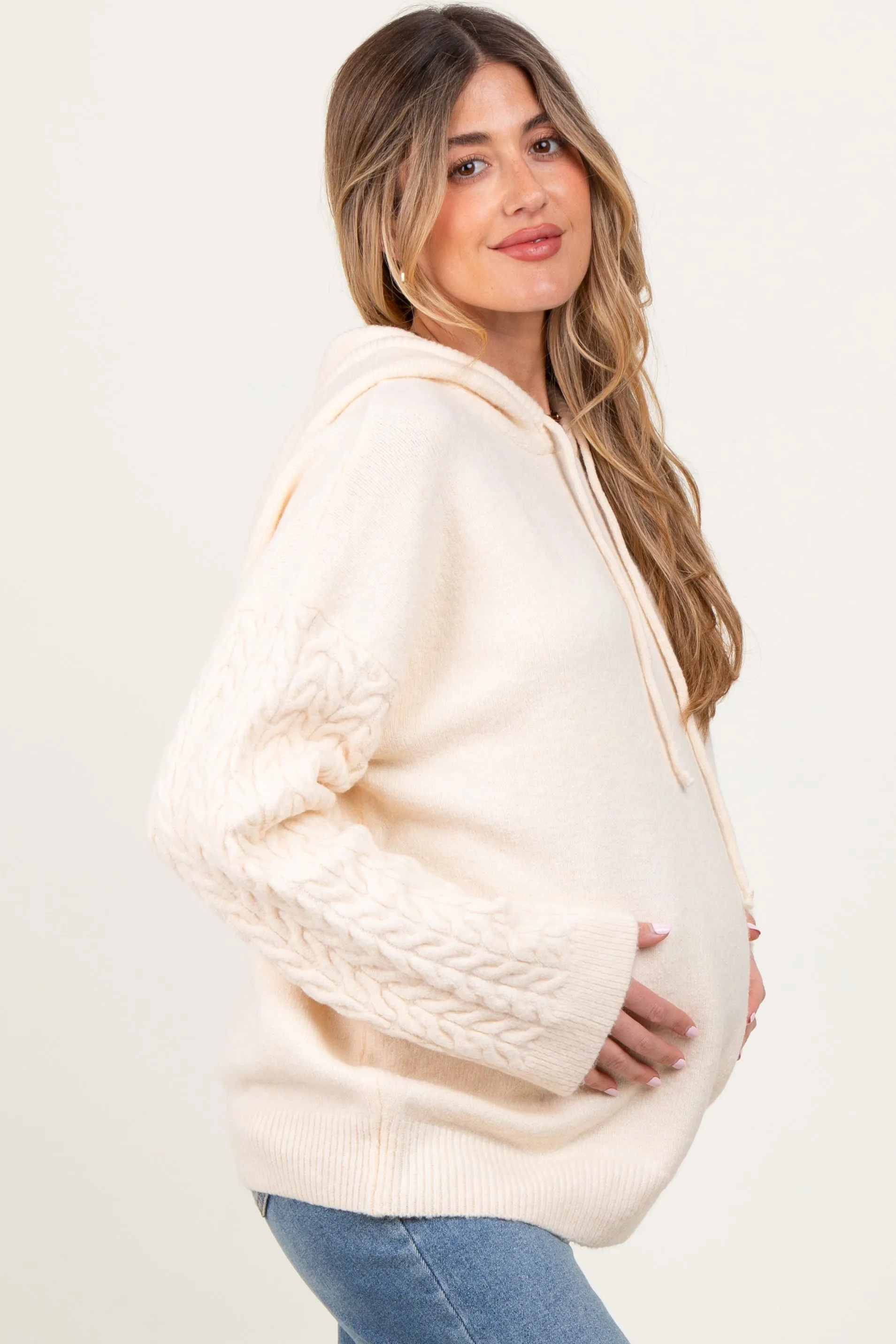 Cream Pullover Knit Hoodie sold by Pinkblush product image thumbnail 3