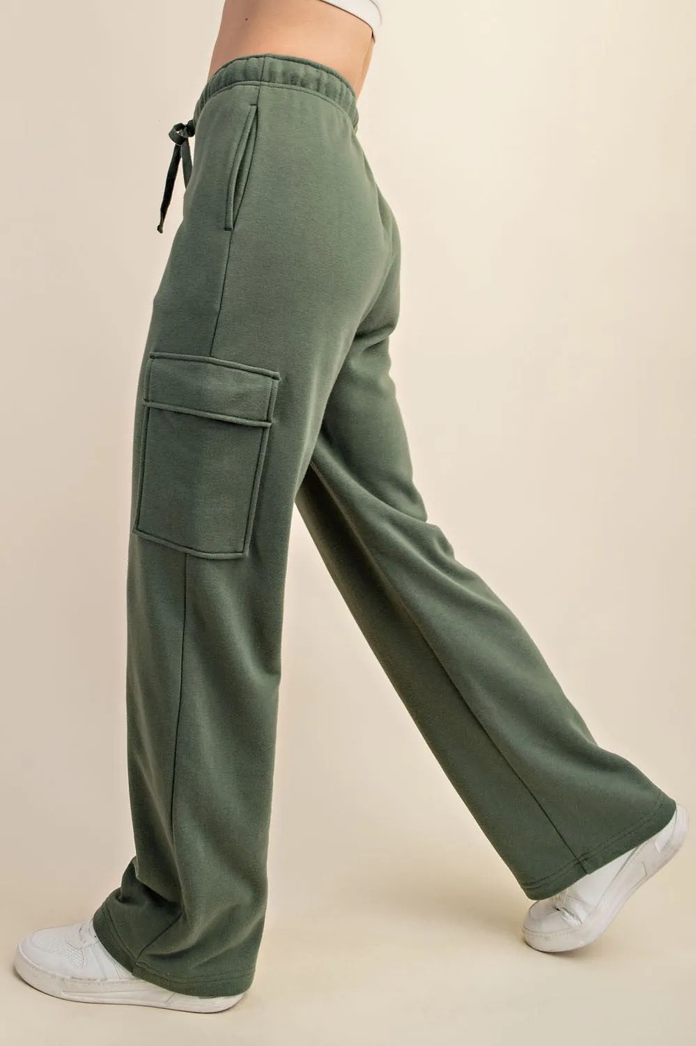 Olive Cargo Pocket Straight Leg Sweatpants sold by Pinkblush product image thumbnail 2