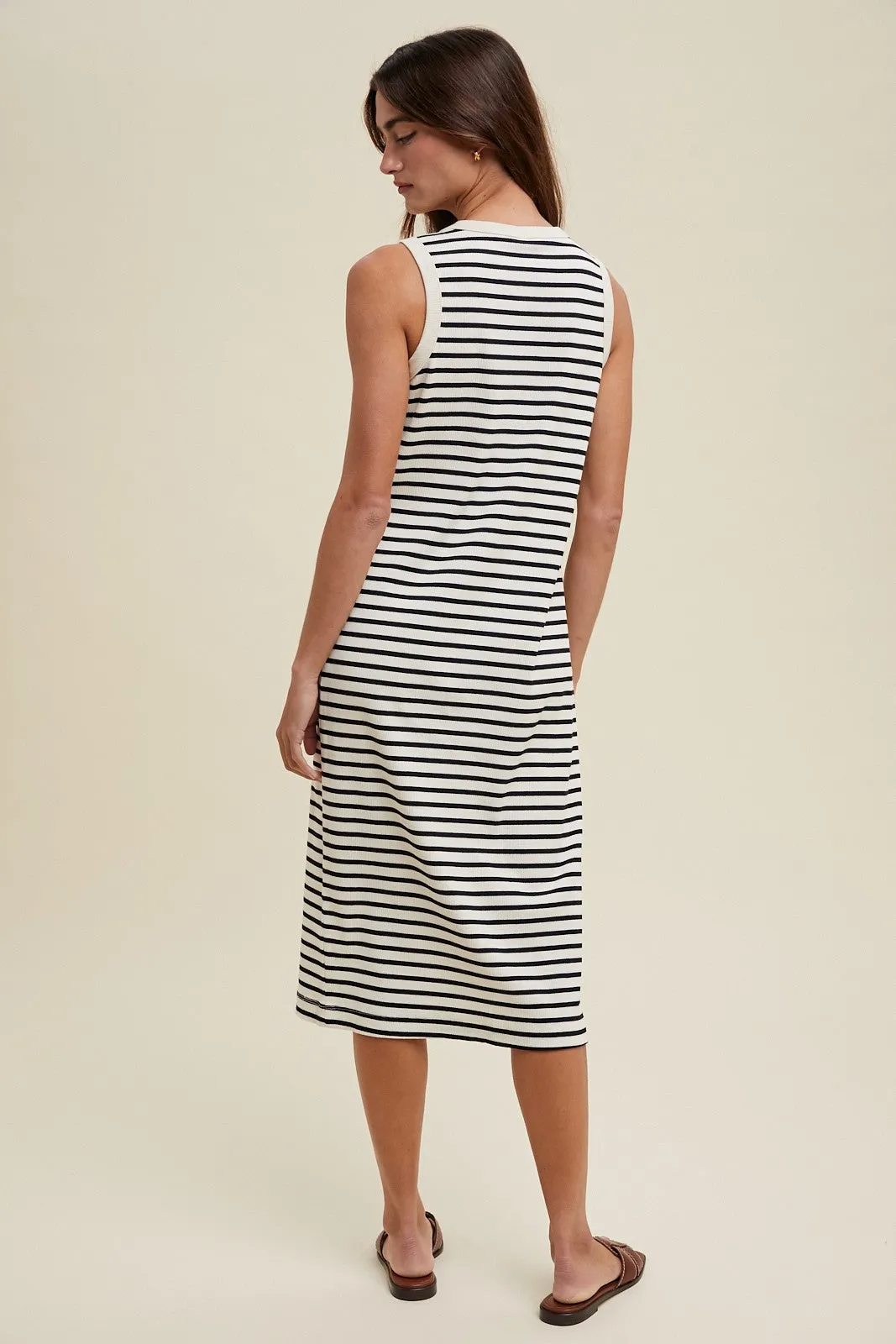 Cream Striped Ribbed Knit Sleeveless Midi Dress sold by Pinkblush product image thumbnail 4