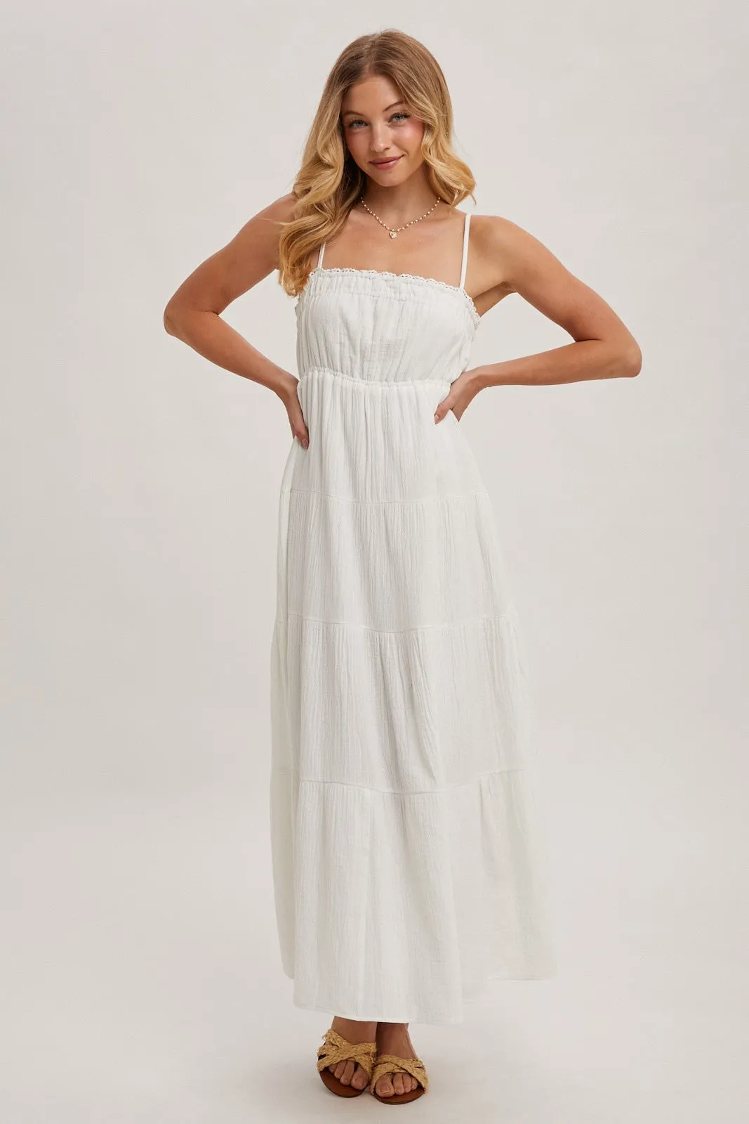 Ivory Crochet Trim Tiered Maxi Dress sold by Pinkblush product image thumbnail 2