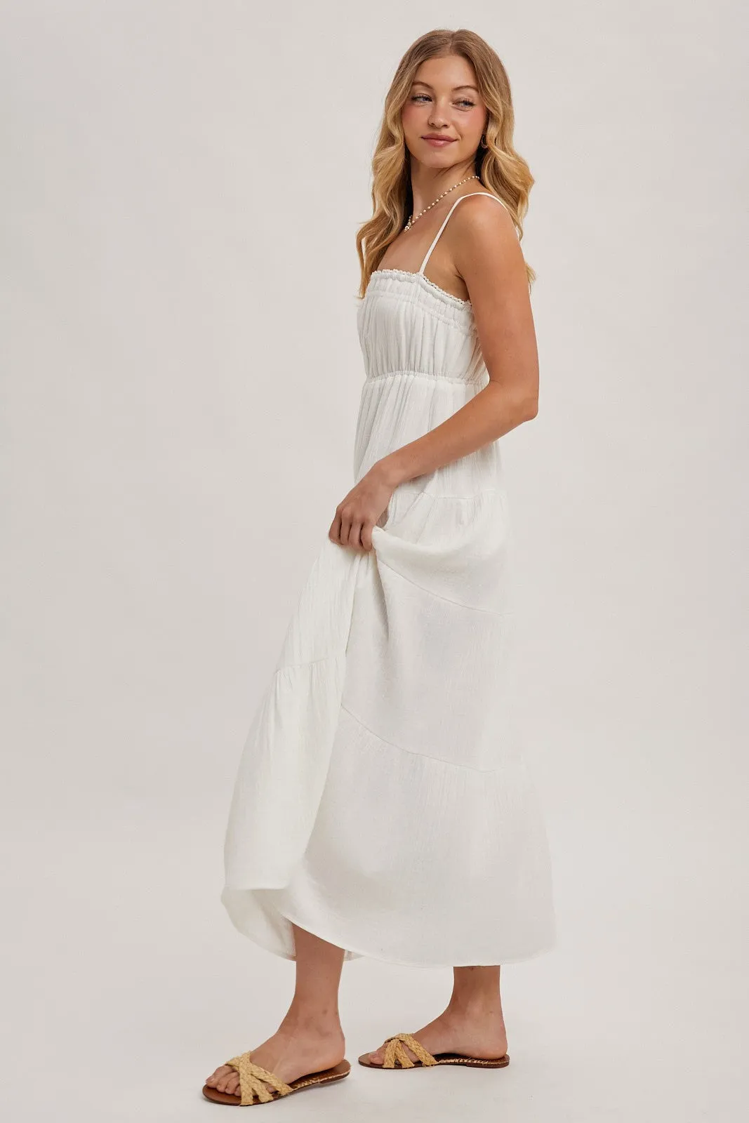 Ivory Crochet Trim Tiered Maxi Dress sold by Pinkblush product image thumbnail 3