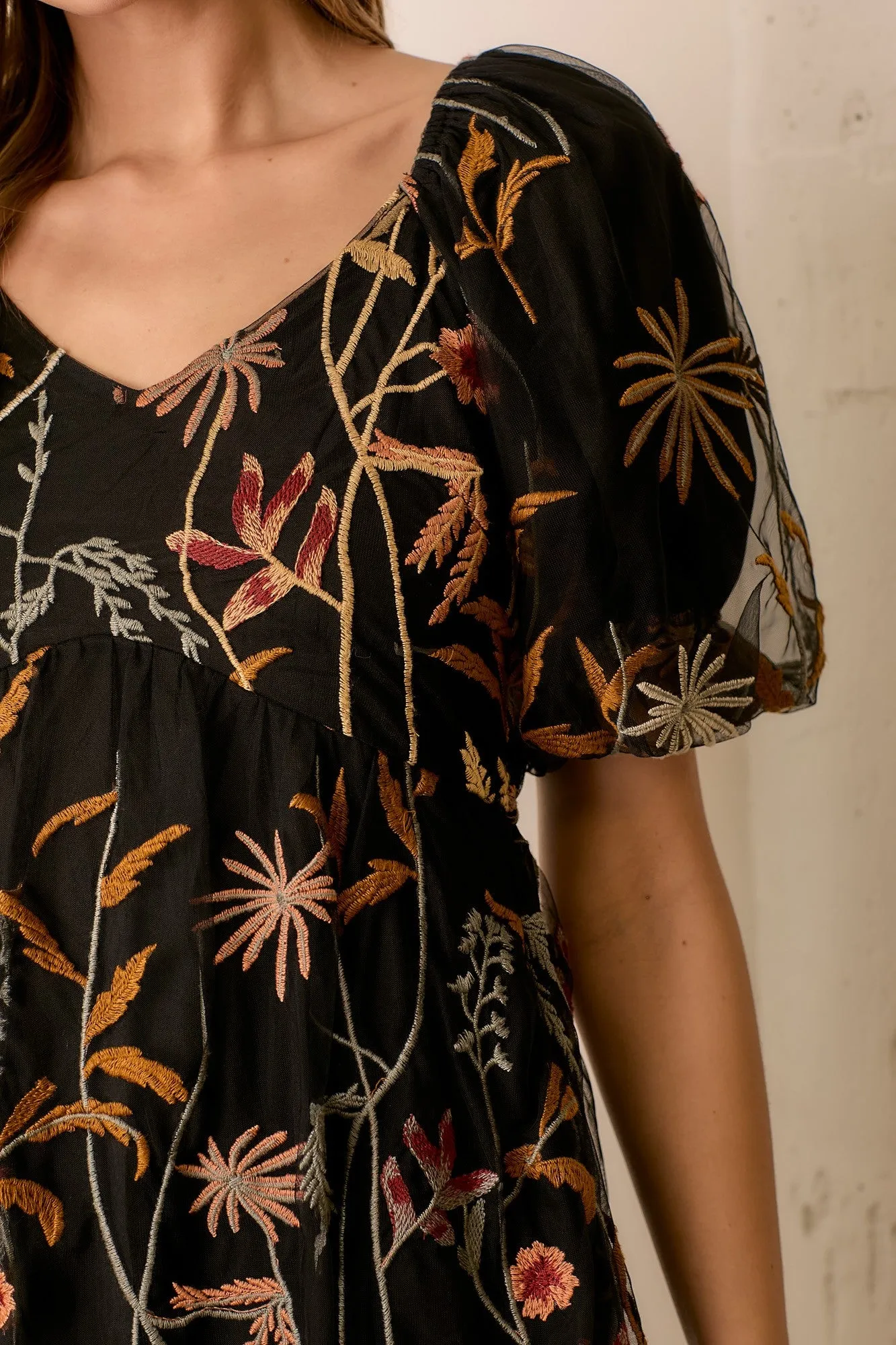 Black Embroidered Floral Mesh Overlay Midi Dress sold by Pinkblush product image thumbnail 4