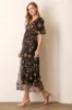 Black Embroidered Floral Mesh Overlay Midi Dress sold by Pinkblush