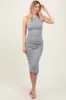 Heather Grey Ribbed Sleeveless Side Slit Maternity Midi Dress sold by Pinkblush