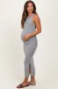 Heather Grey Ribbed Sleeveless Side Slit Maternity Midi Dress sold by Pinkblush