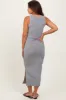 Heather Grey Ribbed Sleeveless Side Slit Maternity Midi Dress sold by Pinkblush