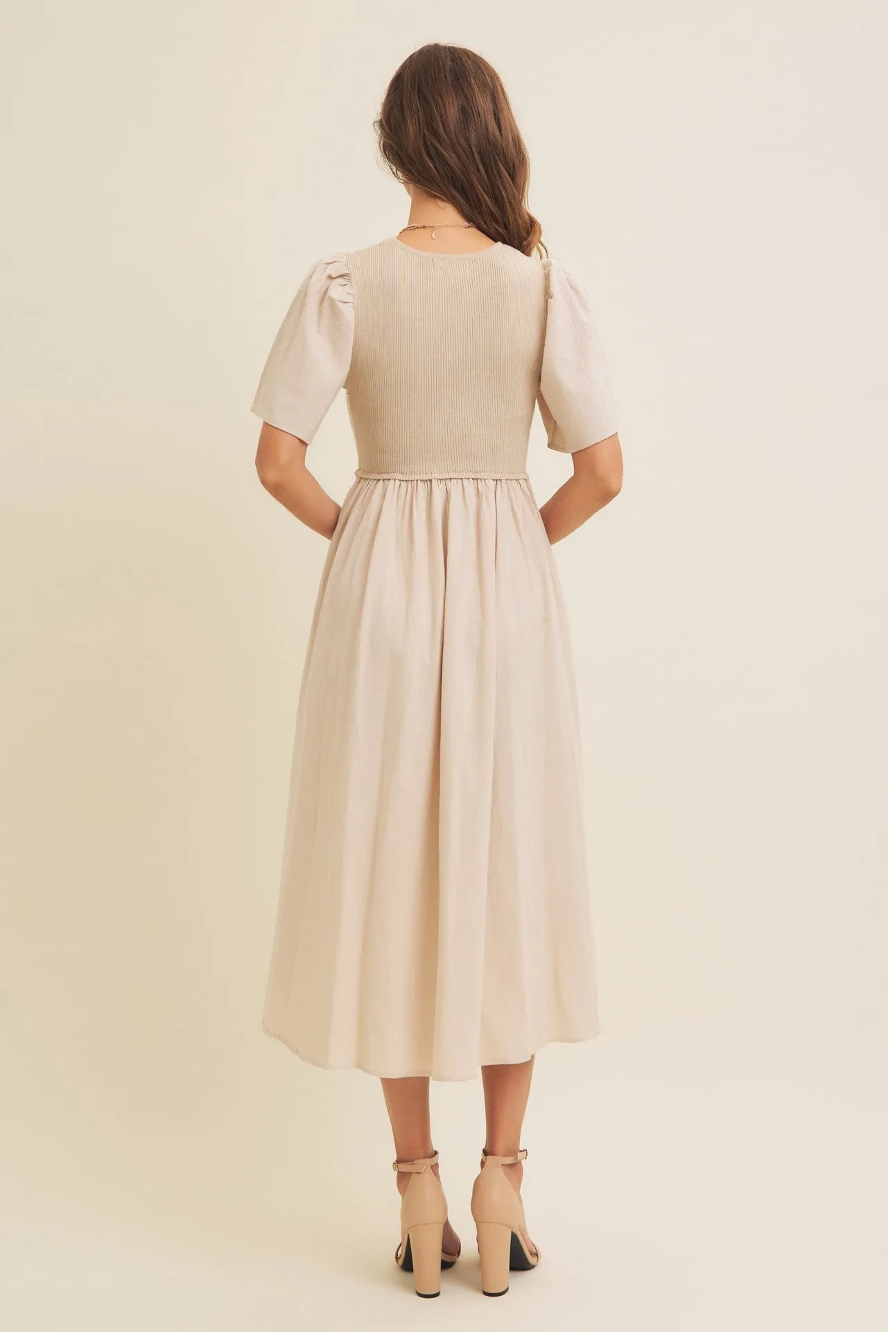 Beige Ribbed Knit Contrast Top Midi Dress sold by Pinkblush product image thumbnail 3