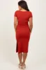 Orange Ribbed Short Sleeve Side Slit Maternity Midi Dress sold by Pinkblush