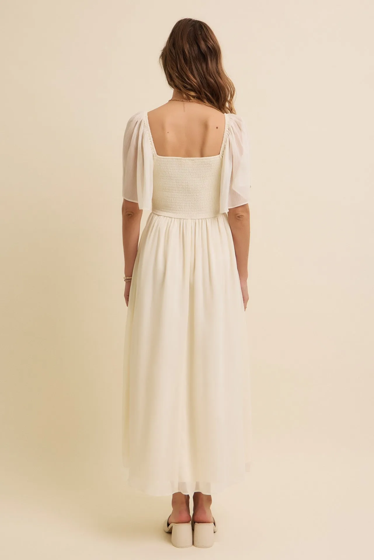 Cream Floral Applique Flutter Sleeved Midi Dress sold by Pinkblush product image thumbnail 4