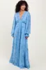 Light Blue Paisley Deep V-Neck Long Sleeve Maxi Dress sold by Pinkblush