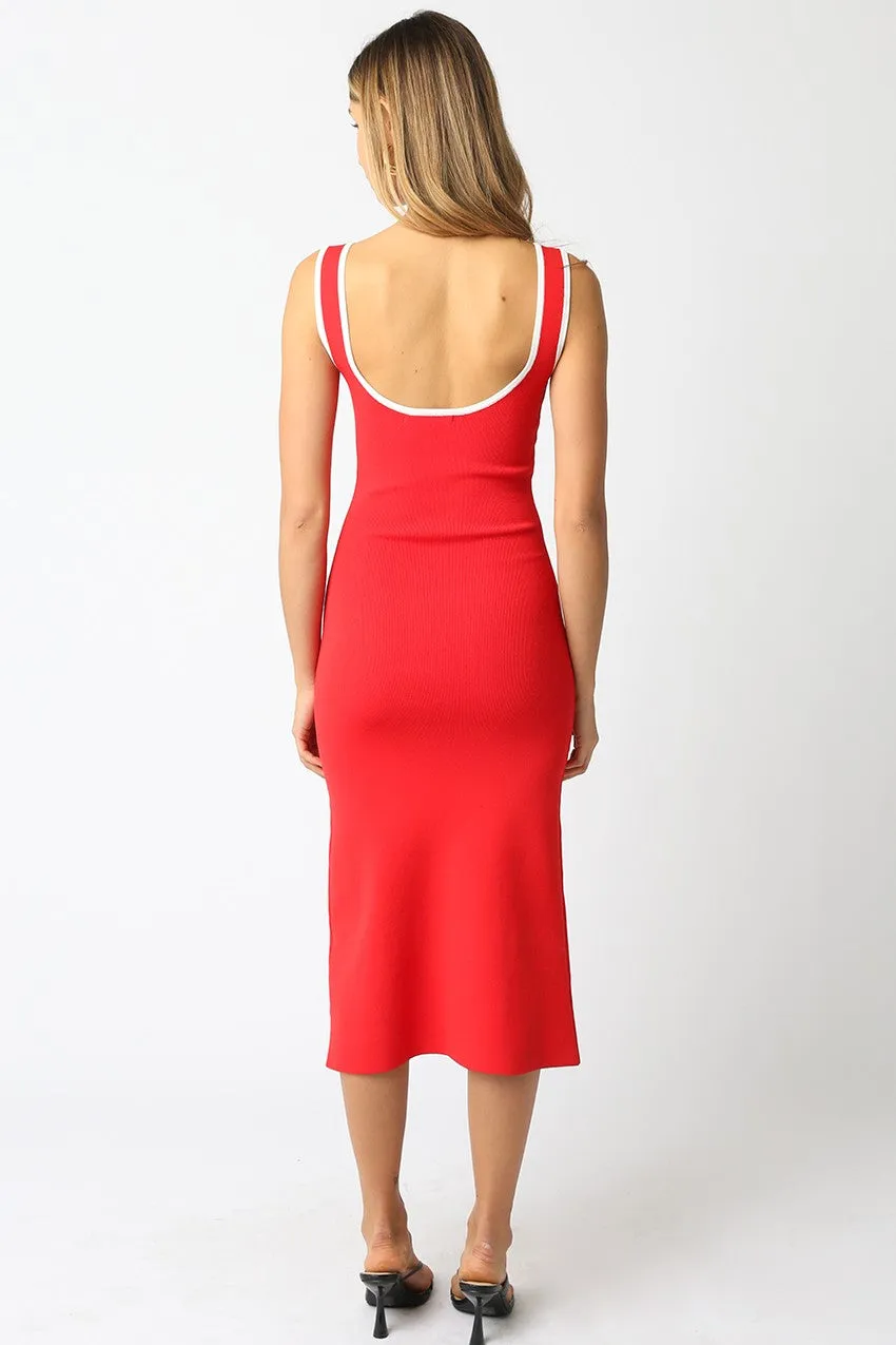 Red Knit Contrast Trim Square Neck Midi Dress sold by Pinkblush product image thumbnail 4